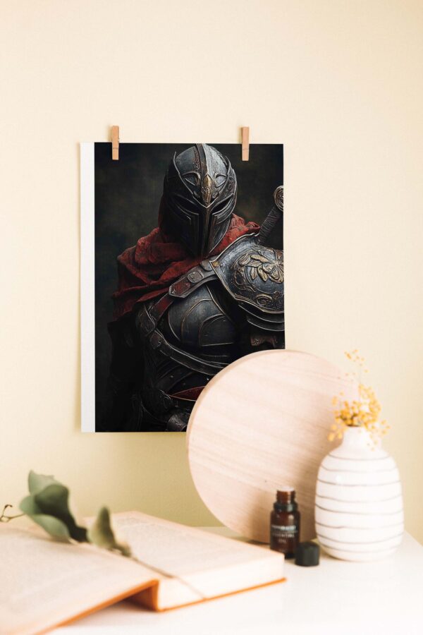 Karanlık Zırhlı Savaşçı – Epik Fantastik Ahşap Poster