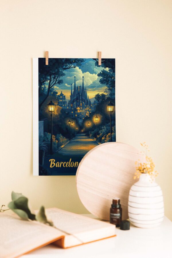 Barcelona Gece Yolu – Dekoratif Ahşap Poster