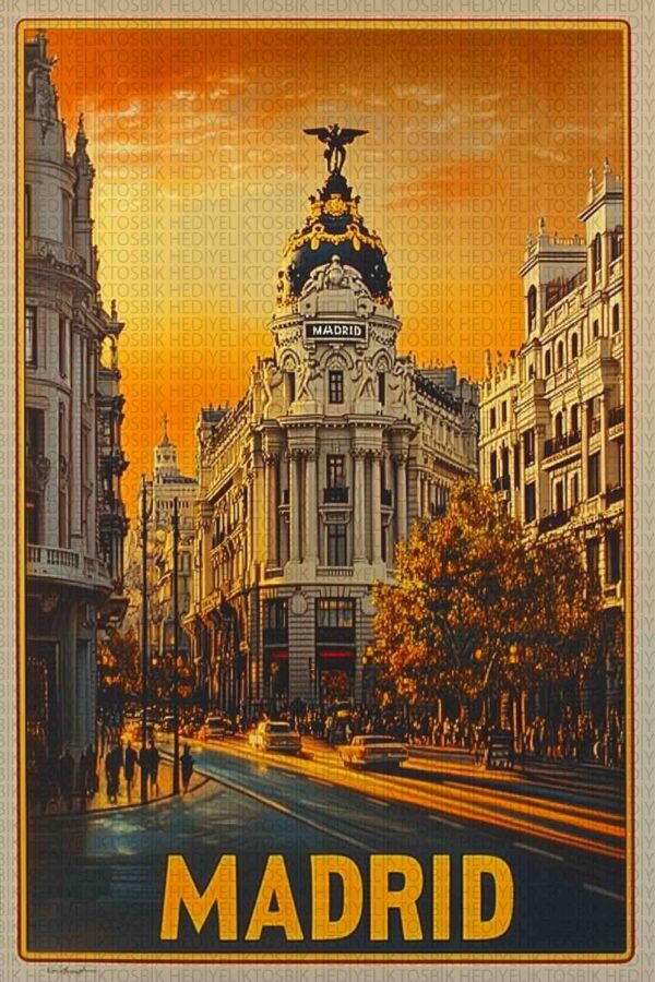 Madrid Gün Batımı – Dekoratif Ahşap Poster