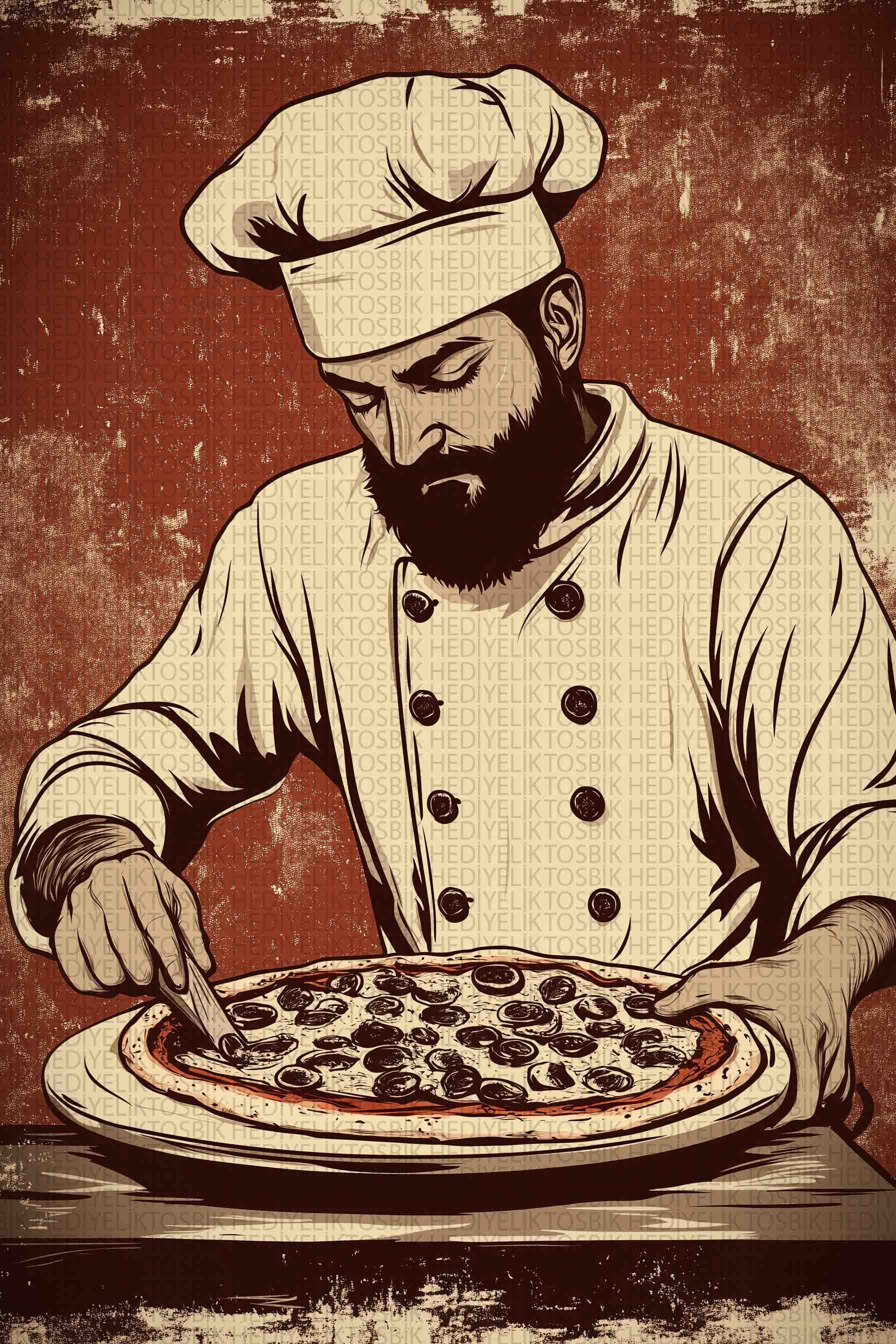 Usta Pizzacı - Retro Ahşap Poster