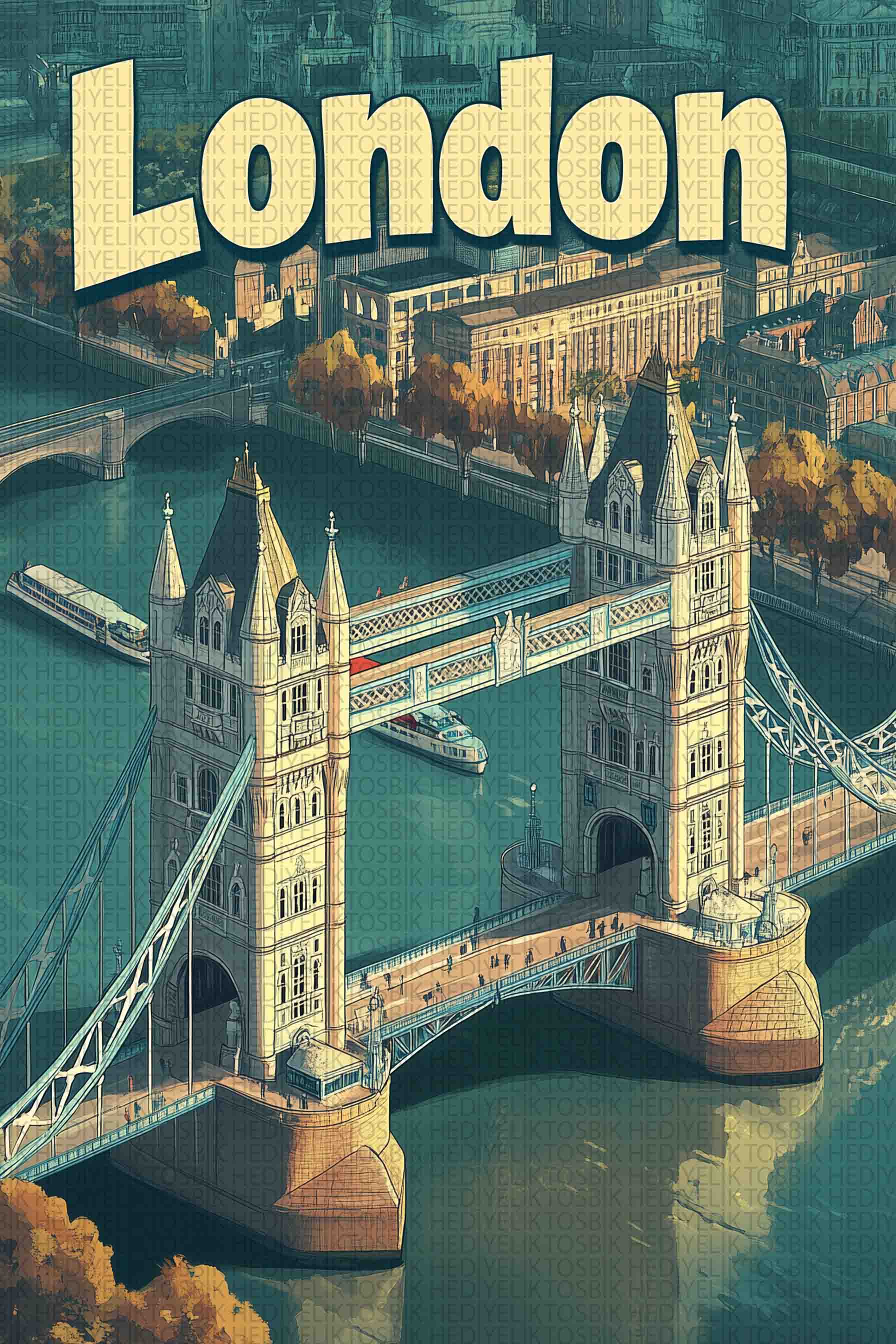 Londra Tower Köprüsü Ahşap Poster
