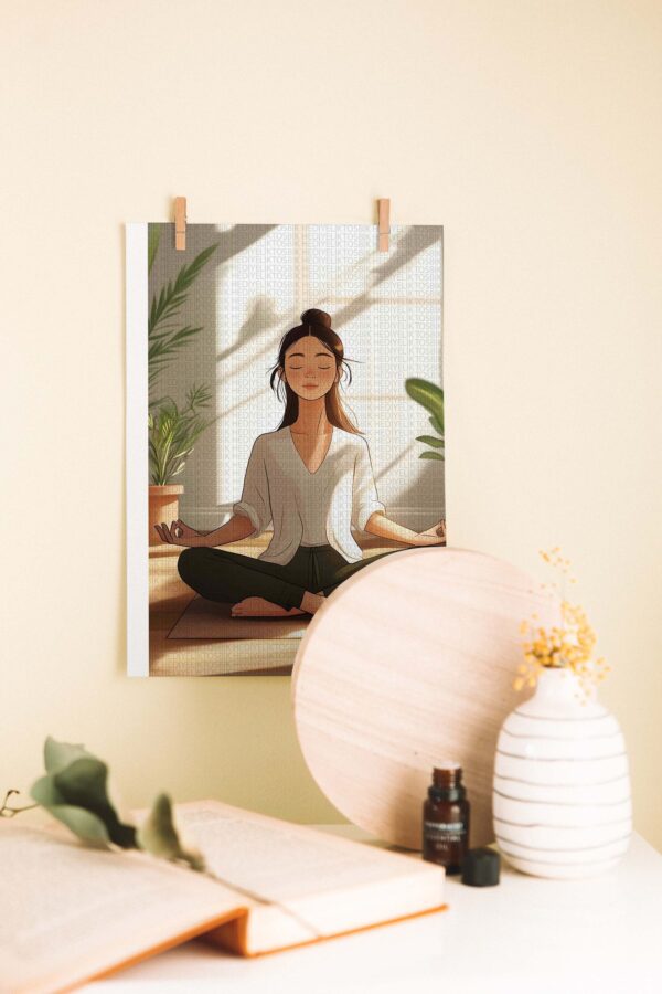 Evde Meditasyon Yapan Kadın Ahşap Poster
