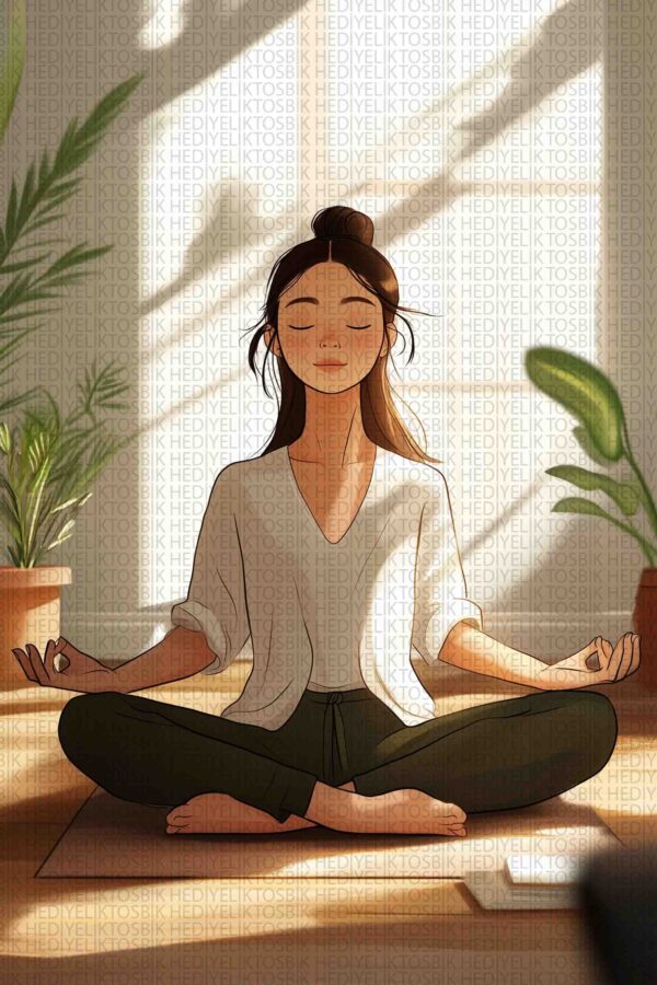 Evde Meditasyon Yapan Kadın Ahşap Poster