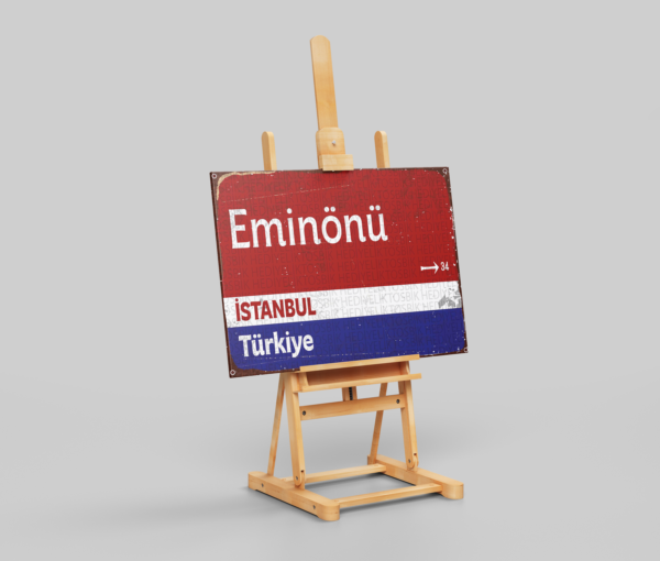 Eminönü İstanbul Türkiye Retro Sokak Tabelası Tasarımlı Ahşap Poster