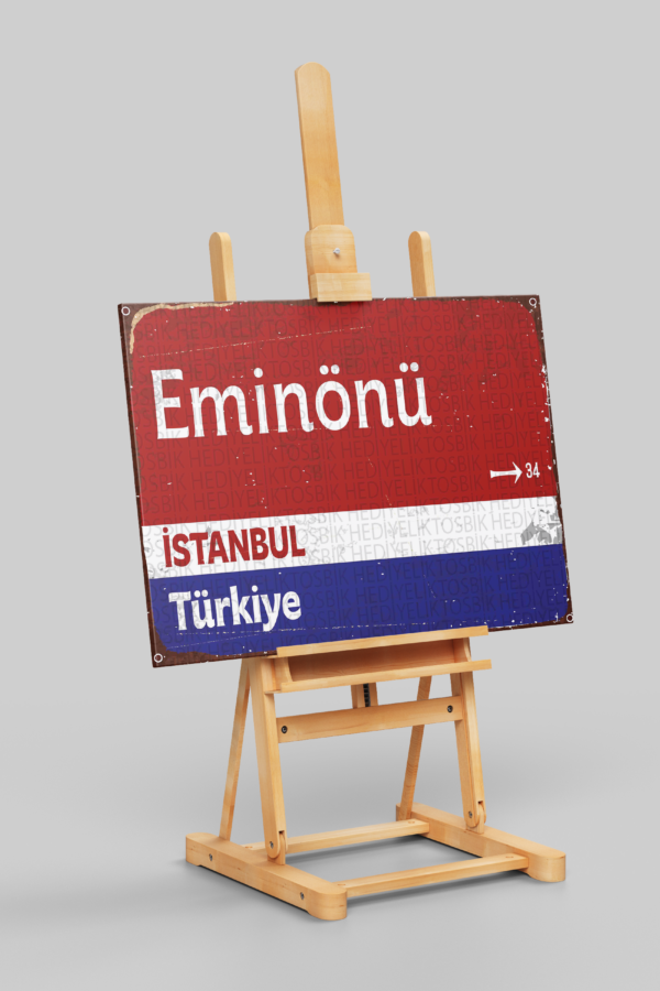 Eminönü İstanbul Türkiye Retro Sokak Tabelası Tasarımlı Ahşap Poster