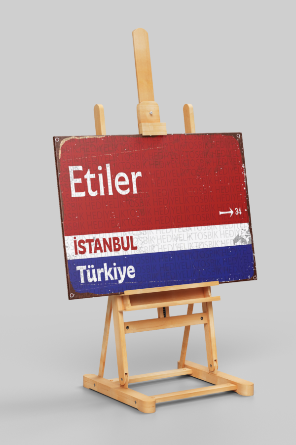 Etiler İstanbul Türkiye Retro Sokak Tabelası Ahşap Poster