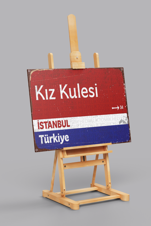 Kız Kulesi İstanbul Yön Tabelası Tasarımlı Dekoratif Ahşap Poster