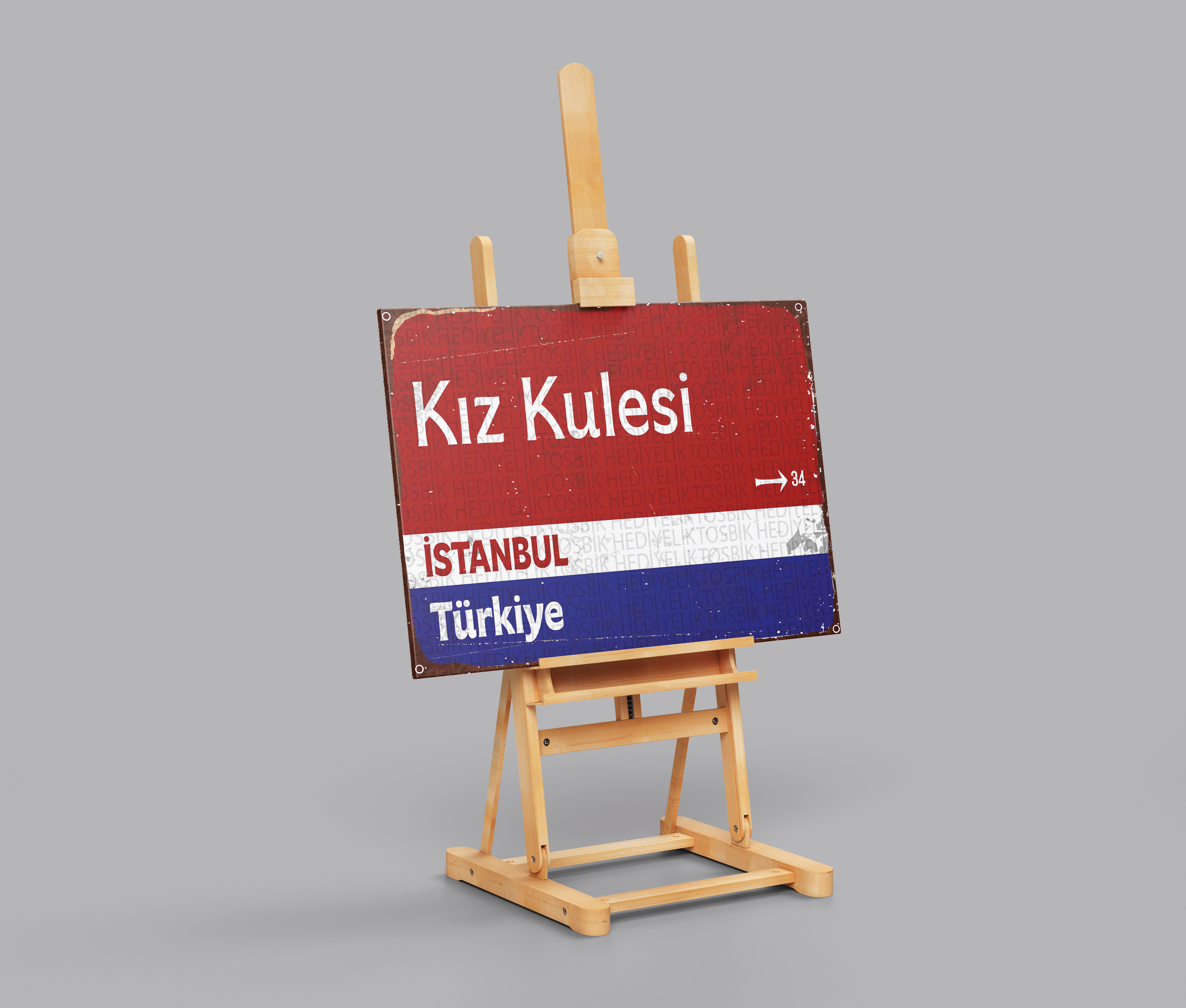 Kız Kulesi İstanbul Yön Tabelası Tasarımlı Dekoratif Ahşap Poster