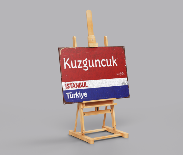 Kuzguncuk İstanbul Retro Yön Tabelası – Dekoratif Ahşap Poster