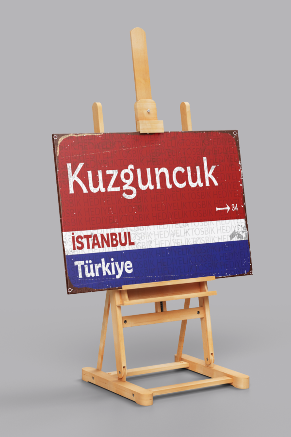 Kuzguncuk İstanbul Retro Yön Tabelası – Dekoratif Ahşap Poster