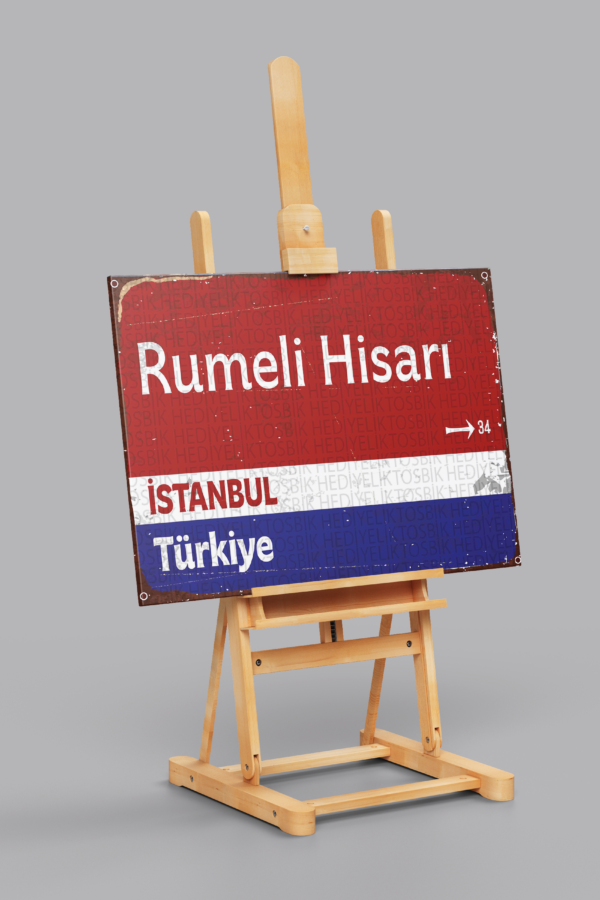 Rumeli Hisarı – İstanbul Türkiye Retro Yol Tabelası Ahşap Poster