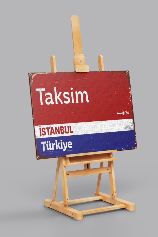 Taksim – İstanbul Türkiye Retro Yol Tabelası Ahşap Poster