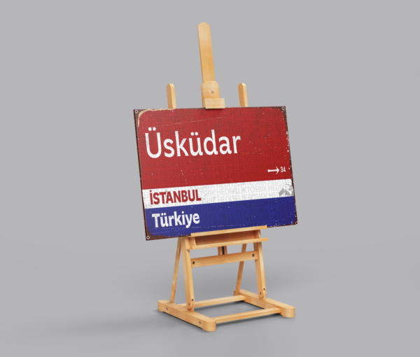 Üsküdar Nostaljisi - Türk Bayrağı Retro Ahşap Poster