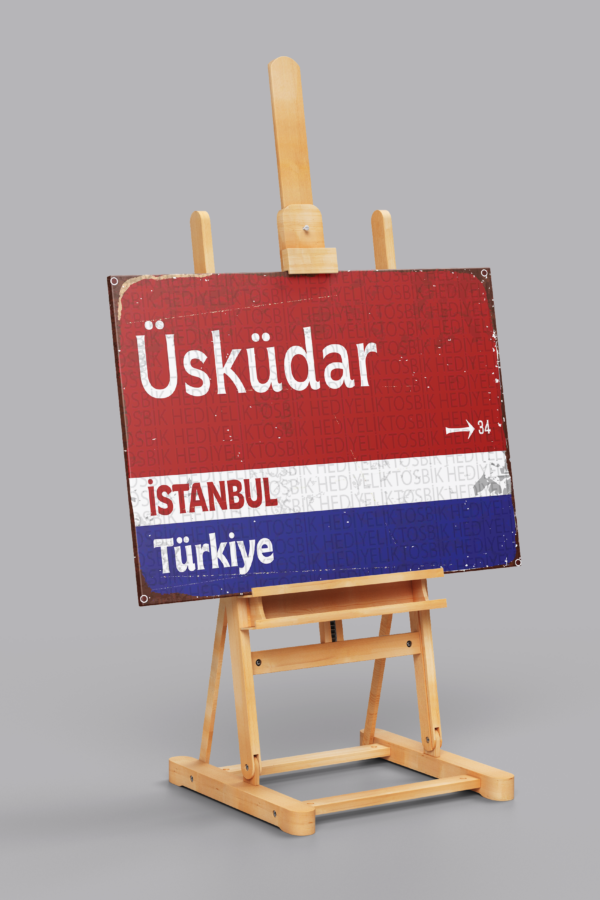 Üsküdar Nostaljisi – Türk Bayrağı Retro Ahşap Poster