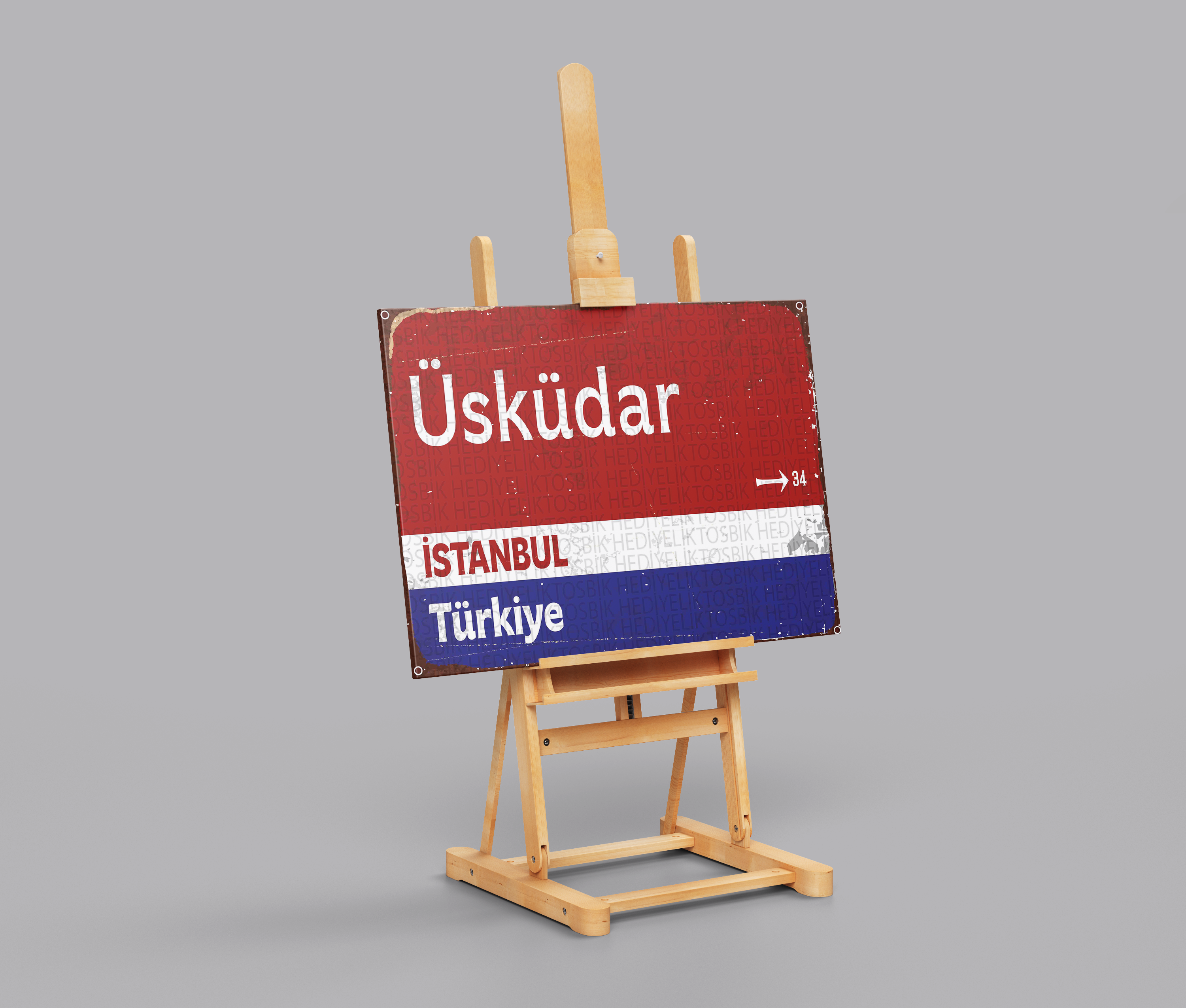 Üsküdar Nostaljisi - Türk Bayrağı Retro Ahşap Poster