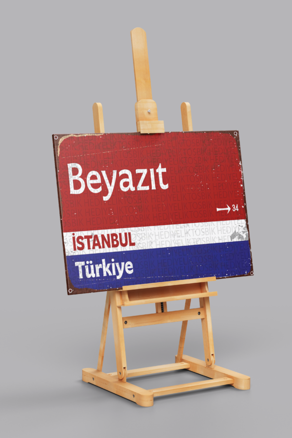 Retro Beyazıt İstanbul Türkiye Yön Levhası Tasarımlı Ahşap Poster
