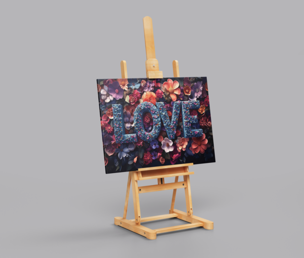 LOVE Çiçek Temalı Romantik Ahşap Poster