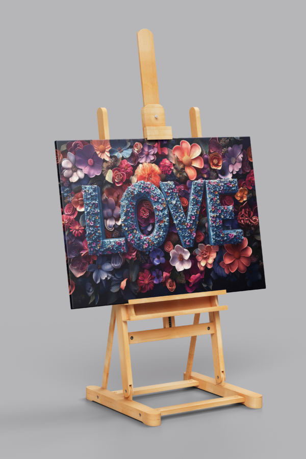 LOVE Çiçek Temalı Romantik Ahşap Poster