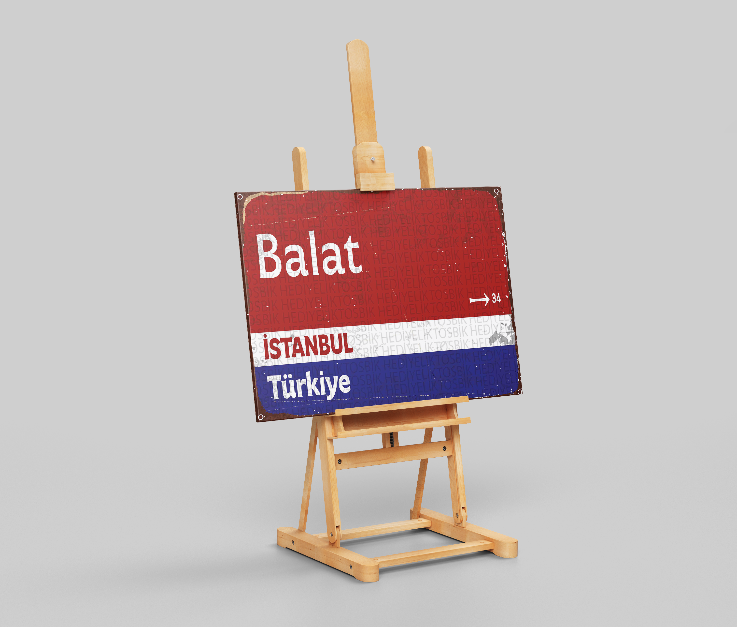 Balat – İstanbul’un Renkli Sokakları Retro Yön Tabelası Ahşap Poster
