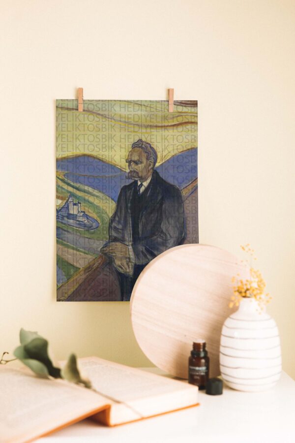 Friedrich Nietzsche Portresi – Ekspresyonist Tarzda Ahşap Poster