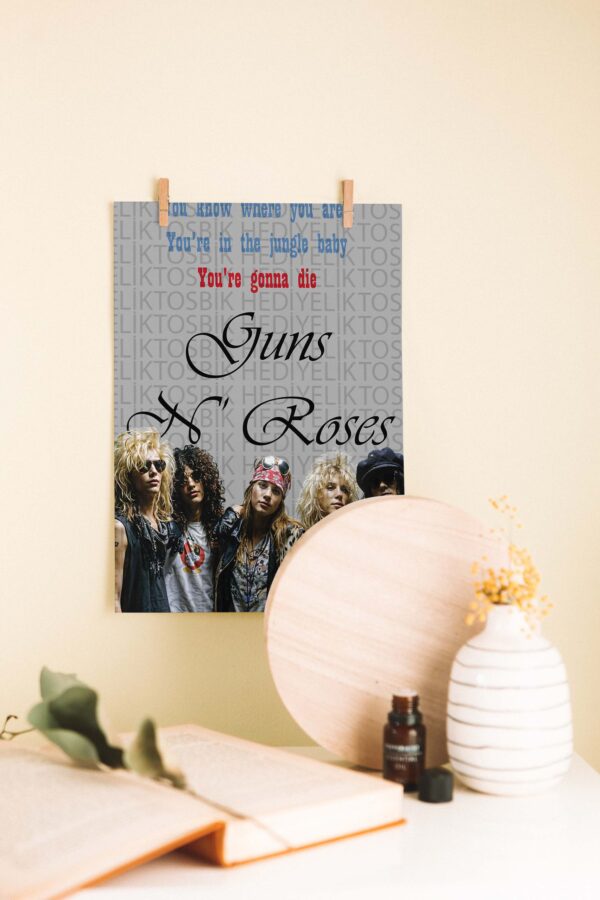 Guns N’ Roses – Welcome to the Jungle Sözlü Retro Ahşap Poster