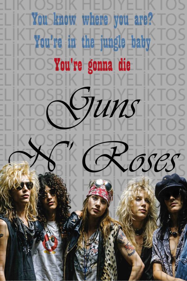 Guns N’ Roses – Welcome to the Jungle Sözlü Retro Ahşap Poster
