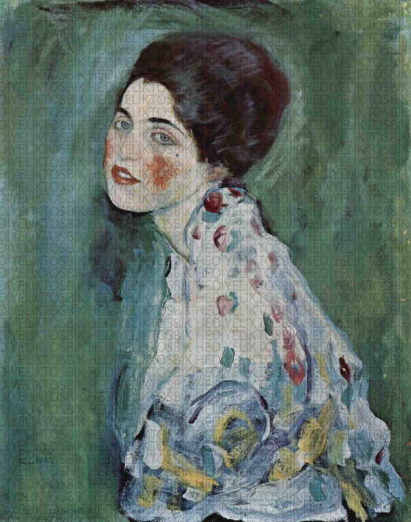 Gustav Klimt – Portrait of a Woman (Yeşil Arka Planlı) Sanat Temalı Ahşap Poster
