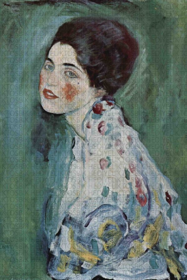 Gustav Klimt – Portrait of a Woman (Yeşil Arka Planlı) Sanat Temalı Ahşap Poster