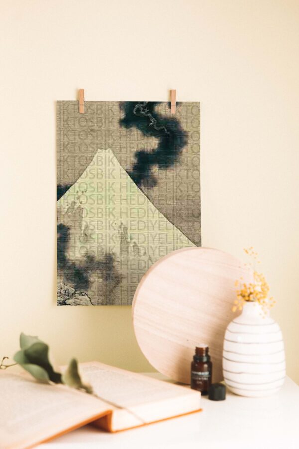 Minimal Japon Estetiği – Fuji Dağı Geleneksel Stil Ahşap Poster