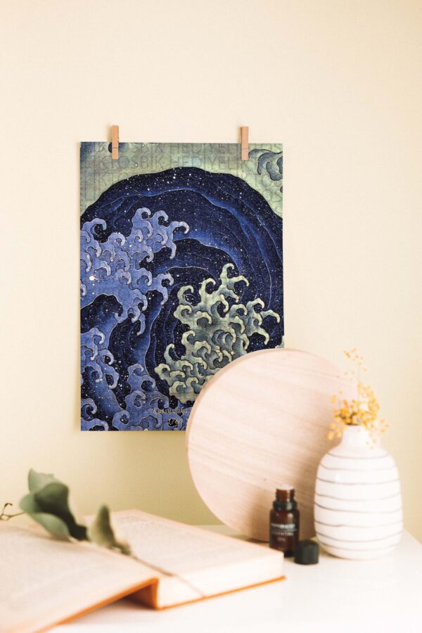 Katsushika Hokusai Dalga Desenli Japon Sanatı Ahşap Poster