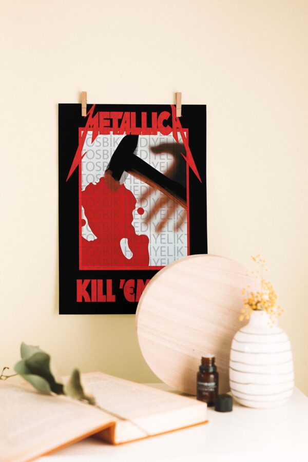 Metallica “Kill ‘Em All” Albüm Kapak Tasarımlı Dekoratif Ahşap Poster