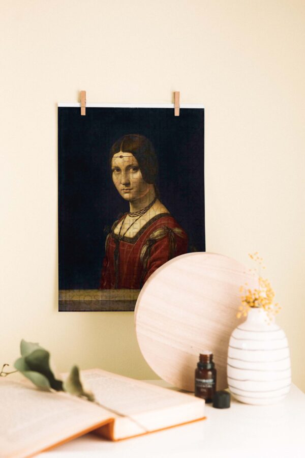 La Belle Ferronnière Portresi – Leonardo da Vinci Sanat Reprodüksiyonu Ahşap Poster