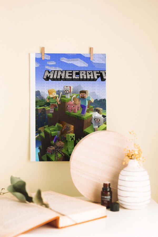 Minecraft Dünyası – Oyun Temalı Dekoratif Ahşap Poster