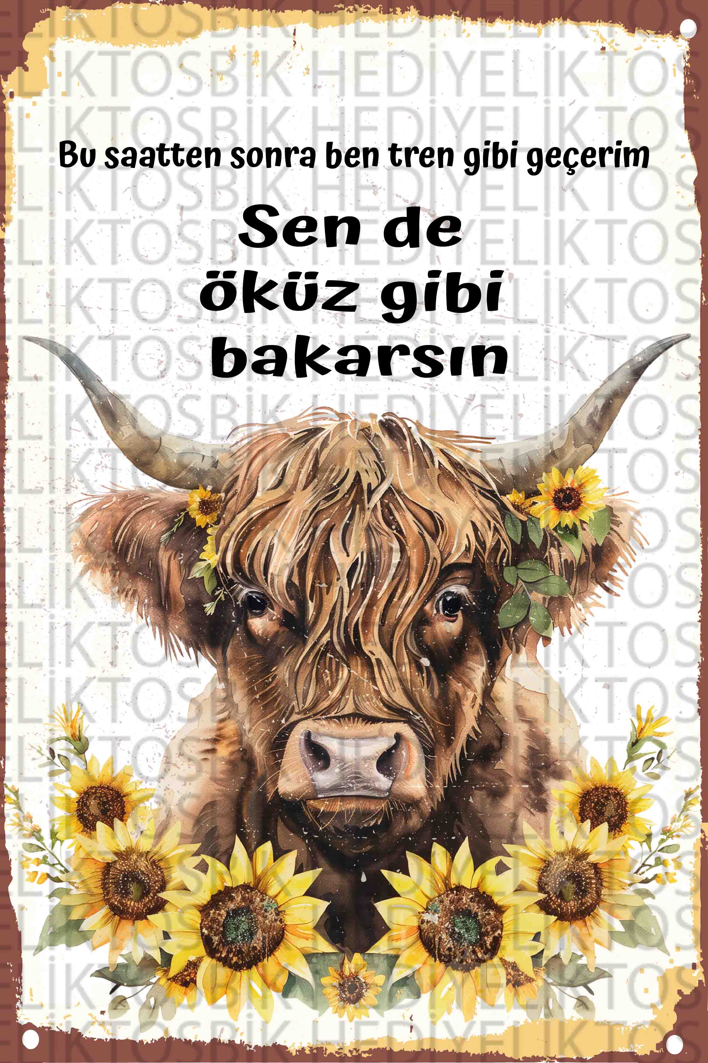 Sen de Öküz Gibi Bakarsın – Mizahi Dekoratif Ahşap Poster