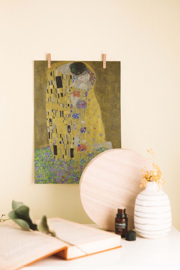 Gustav Klimt – The Kiss (Öpücük) Altın Doku Ahşap Poster