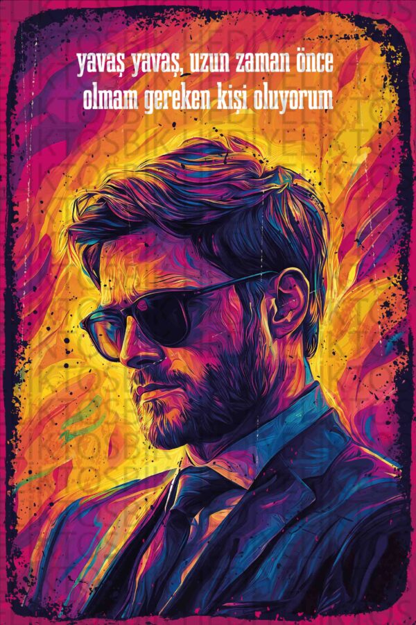 Yavaş Yavaş – Psychedelic Art Türk Şiiri Ahşap Poster