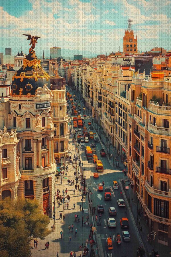 Madrid Gran Vía – Şehir Manzaralı Dekoratif Ahşap Poster