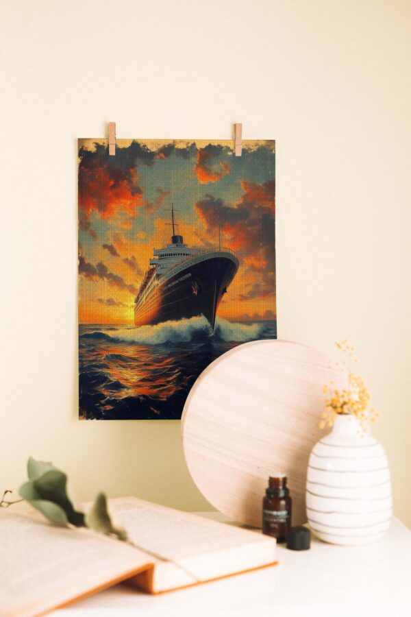 Titanic Günbatımı – Retro Tarzda Dekoratif Ahşap Poster