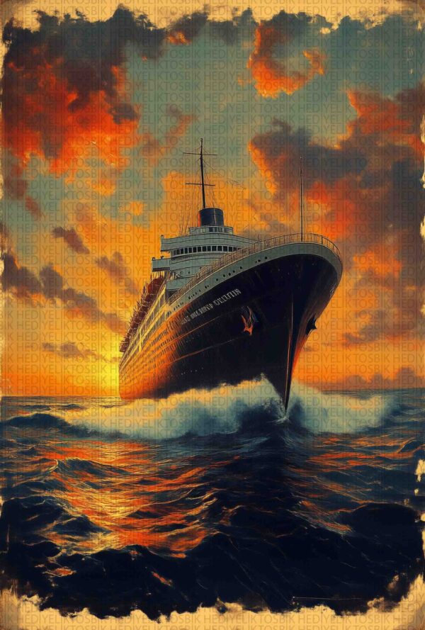 Titanic Günbatımı – Retro Tarzda Dekoratif Ahşap Poster
