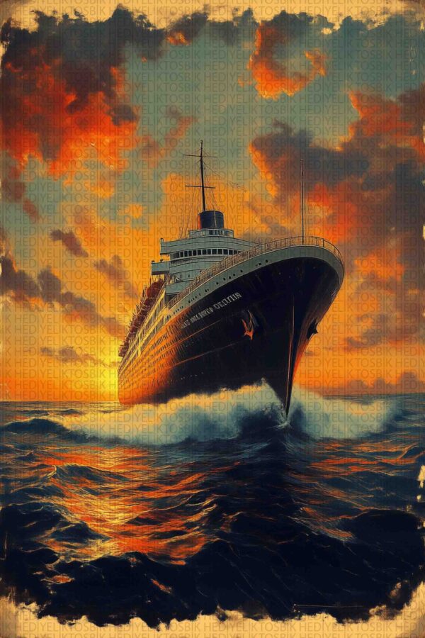 Titanic Günbatımı – Retro Tarzda Dekoratif Ahşap Poster