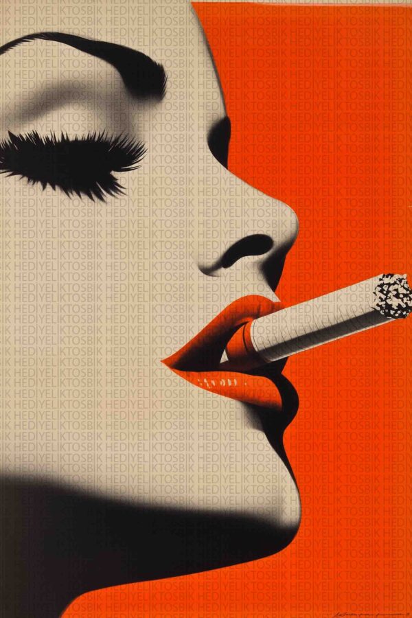 Retro Kırmızı Tutku – Sigara Temalı Kadın Silueti Ahşap Poster