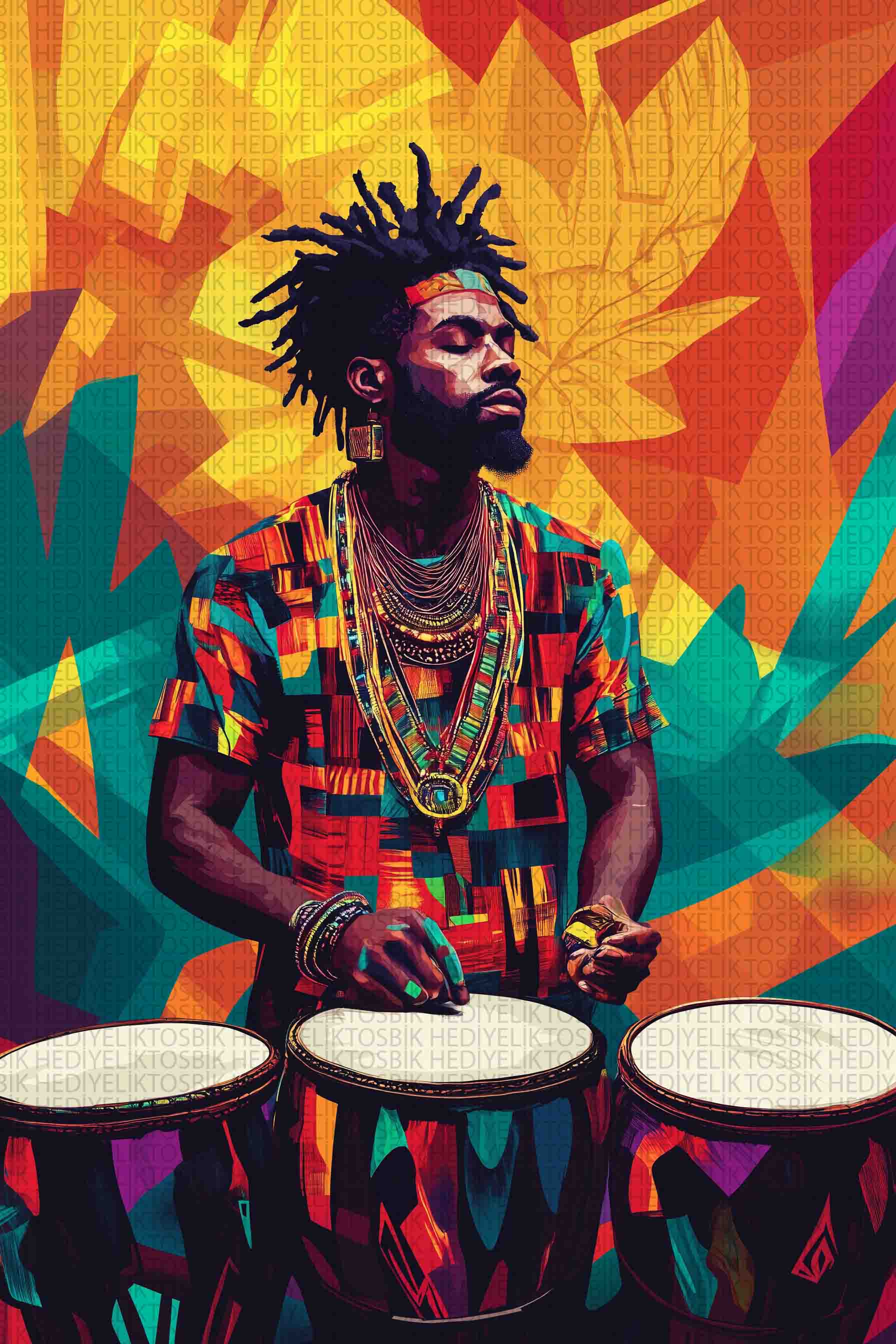 Afrika Ruhu – Ritim ve Renk Temalı Dekoratif Ahşap Poster