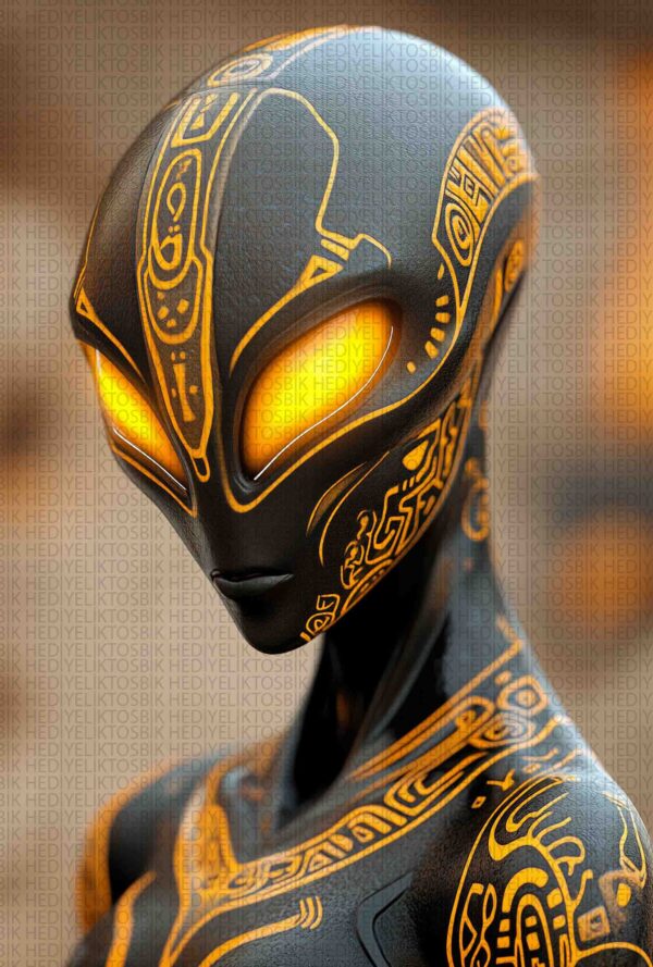 Cyber Alien – Işıklı Sembol Detaylı Bilimkurgu Ahşap Poster