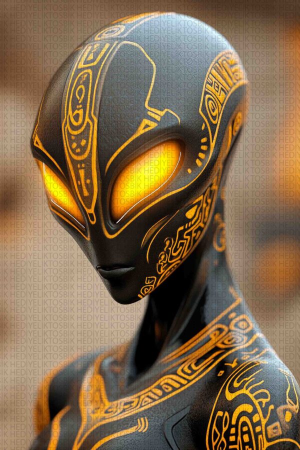 Cyber Alien – Işıklı Sembol Detaylı Bilimkurgu Ahşap Poster
