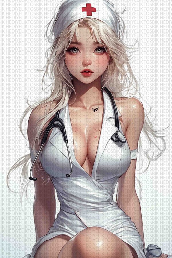 Anime Tarzı Seksi Hemşire – Stilize İllüstrasyon Ahşap Poster