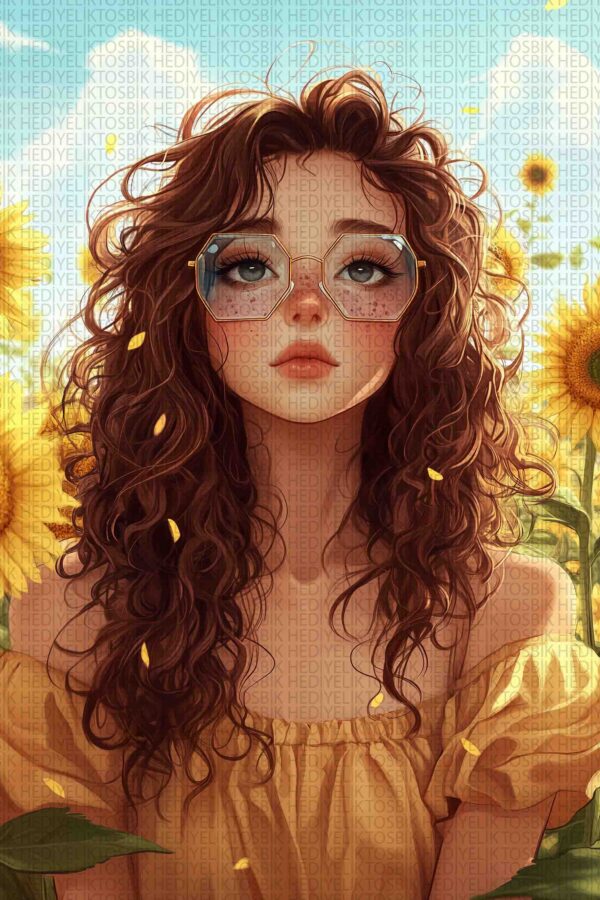 Ayçiçekleri Arasında Kız – Anime Tarzı Dekoratif Ahşap Poster