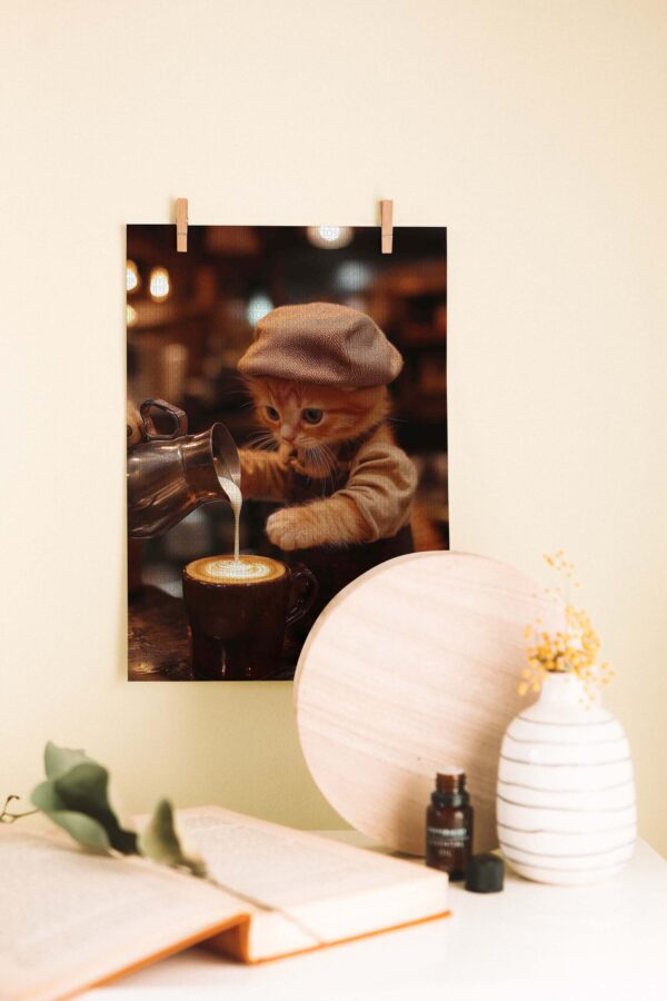 Barista Kedi – Kahve Severler İçin Dekoratif Ahşap Poster