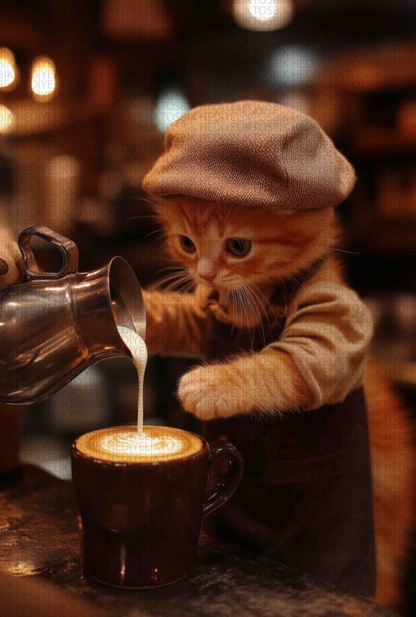 Barista Kedi – Kahve Severler İçin Dekoratif Ahşap Poster