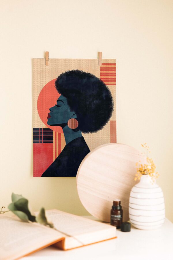 Afro Ruh – Retro Tarzda Güçlü Kadın Silueti Ahşap Poster