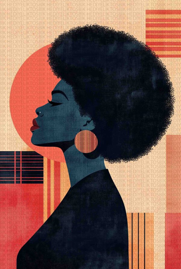 Afro Ruh – Retro Tarzda Güçlü Kadın Silueti Ahşap Poster